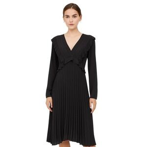 Express Women's Small‎ Black Dress Pleated Ruffle Long Sleeve Elegant V Neck New